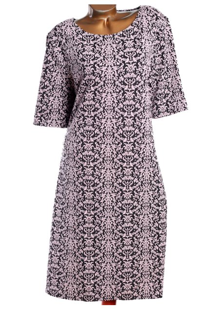 Dámské vzorované černo-růžové zimní šaty / BONMARCHÉ / XXXXL (52) / na štítku vel. UK 24 / ANGLIE