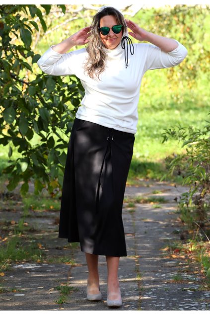 Dámská černá luxusní elastická sukně / FH3 / S/XL (36/38/40/42)  pas v klidu 70 cm po natažení (guma)do 100 cm  / MODA ITALY
