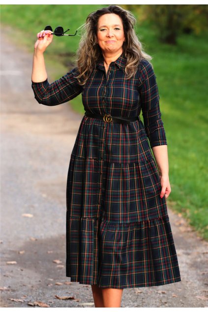 Dámské zeleno-barevné dlouhé šaty s páskem / DOYA FASHION / M/XL (38/40/42)  prsa v klidu 100 cm, po natažení do 110 cm  / MODA ITALY