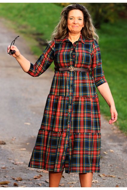 Dámské barevné dlouhé šaty s páskem - teplý materiál, lehce elastický  / DOYA FASHION / M/XL (38/40/42)  prsa v klidu 100 cm, po natažení do 110 cm  / MODA ITALY