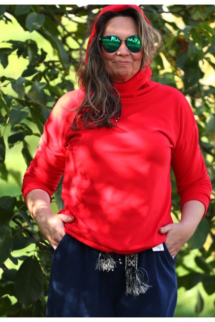 Dámská červená teplejší plyšová mikina / VAZZURA / XL-XXXL (42/44/46/48)  prsa v klidu 120, po natažení do 140 cm  / MODA ITALY