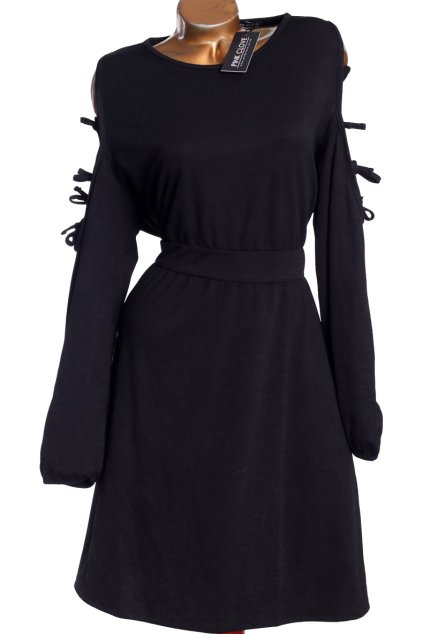 Dámské černé podzimní/zimní šaty s ozdobnými rameny a s dlouhým rukávem / PINK CLOVE/ XXXXL (50/52) / na štítku vel. UK 24 / ANGLIE
