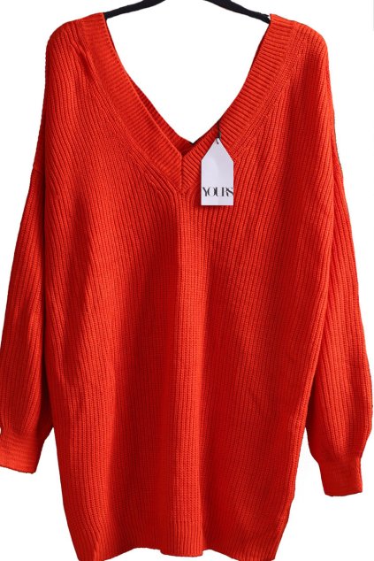 Dámský červeno-oranžový svetr / svetrové šaty / YOURS  / XXXL/XXXXL (50/52/54/56+) / ANGLIE - na štítku UK 22/24