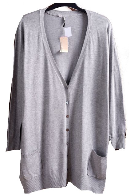 Dámský šedý svetřík, upletový,lehčí kabátek s konflíčky / CAPSULE/ XXXXL+ (56/58/) / na štítku vel. 56/58 /UK 28/30/ ANGLIE