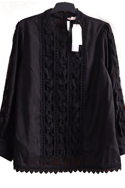 Dámská značková černá luxusní  pruhledná halenka s krajkou  - na barevnou  nebo černou košilku  - záleží k čemu chcete sladit (PC 2100 Kč) / MONSOON / XXXL (48) / UK 22 / ANGLIE