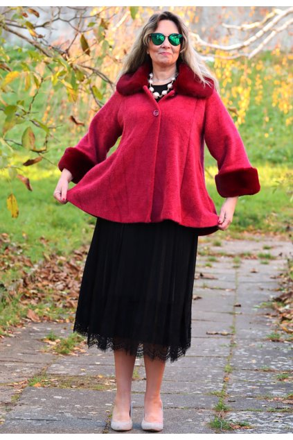 Dámský kabátek s kožíškem / AUX MODA / XXL-XXXL (46/48/50)  prsa do 130 cm  / MODA ITALY