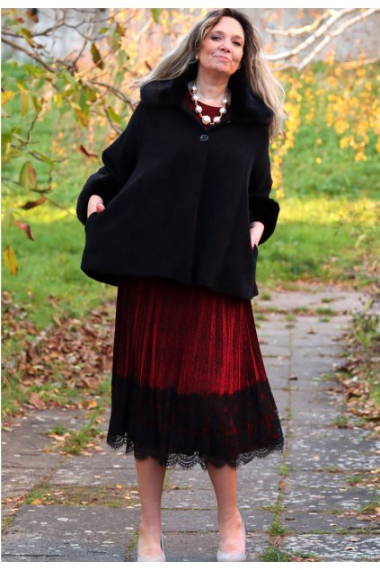 Dámský černý kabátek s kožíškem / AUX MODA / XXL-XXXL (46/48/50)  prsa do 130 cm  / MODA ITALY