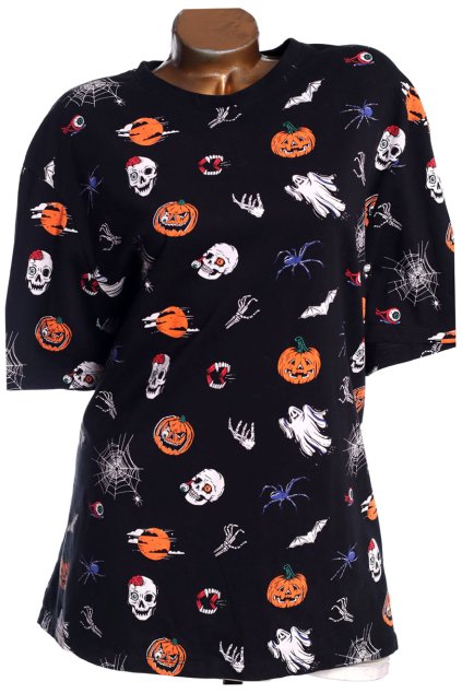 Dámská černé triko s motivem dýní, pavouků , lebek / F & F/ XXXL (48/50) UK 20/22 / ANGLIE