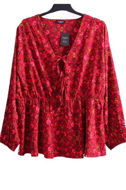Dámská červená vzorovaná lehčí halenka / SIMPLY BE / XXXL (50) / UK 22 / ANGLIE