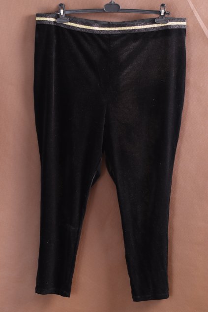 Dámské černé třpytivé kalhoty se zlatými odlesky, sametové třpytivé  / CAPSULE / XXXXL (54) / na štítku UK 26 / ANGLIE