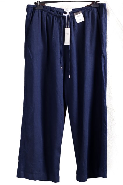 Dámská tmavě modré, lněné  kvalitní kalhoty / M§S / XXXL (48/50) / UK 22 / ANGLIE