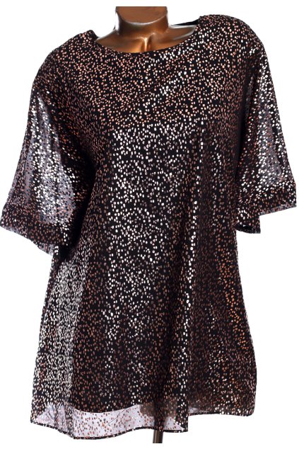 Dámká černá luxusní  dvouvrstvá halenka s lesklými  puntíky / CAPSULE / XXXL (50) / UK 22 / ANGLIE