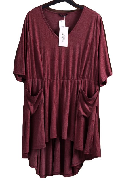 Dámská vínová prodloužená halenka/ šaty , elastické / Bloomchic / XXXXL (52/54) / ANGLIE 24/26