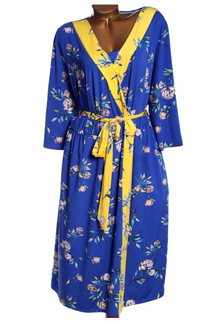 Dámské elastické, modro-žluté šaty s květy / M§S / XXXXL (54) / UK 26 / ANGLIE