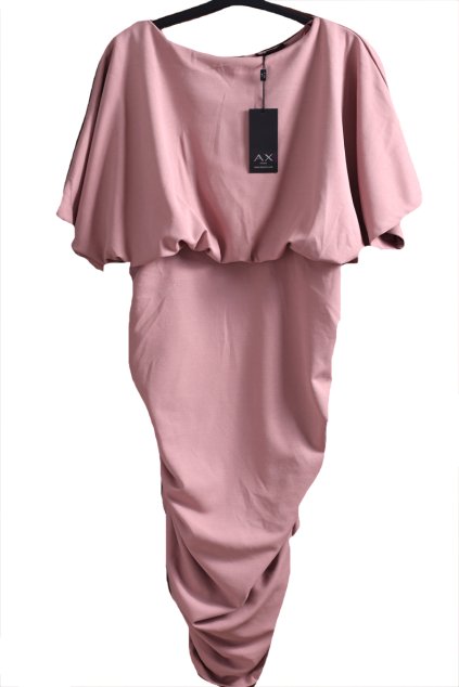 Dámské moderní,  elastické, starorůžové šaty se sámky/ ozdobné stahování na bocích - spodní části  / AX paris / XXXL (50) / ANGLIE (22)