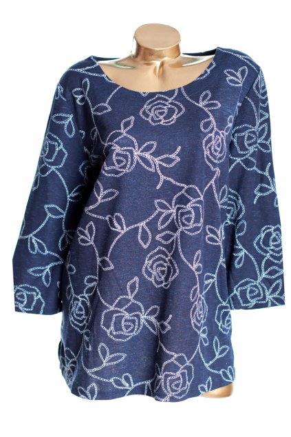 Dámská tmavě modro-bílá vzorovaná halenka / TEES - XXXL/XXXXL (50/52) / ANGLIE