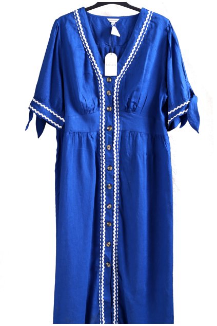 Dámské modré, značkové, lněné šaty / Monsoon - XXL (46/48) / ANGLIE 18/20 ANGLIE