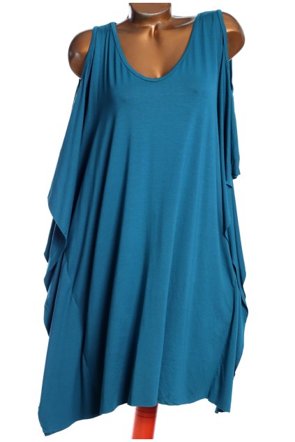 Dámské tyrkysové, elastické, over-size šaty s bez ramen / My Style / XXXXL (54) / ANGLIE 26