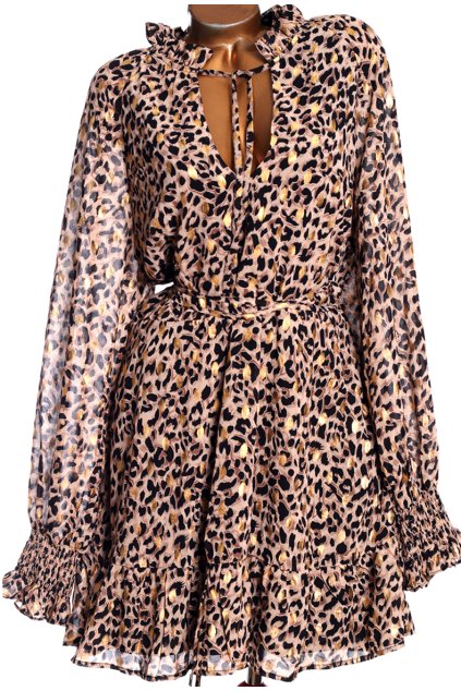 Dámské luxusní šaty s leopardím vzorem a zlatými oválky / Nasty Gal / XXXL (48/50) / UK 22 / ANGLIE