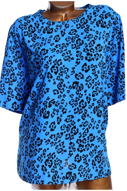 Dámská jemná, modrá halenka s černým leopardím vzorem / M§S / XXXXL (52) / UK 24 / ANGLIE