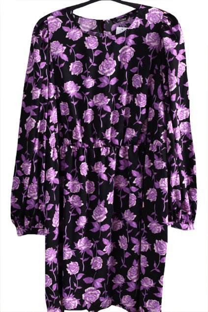 Dámské černé lehké  šaty s fialovmýi květy / LIMITED / XXXXL (50/52) / UK 24 / ANGLIE