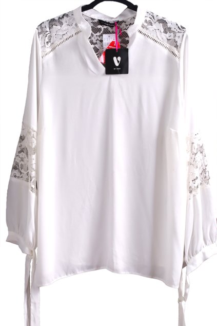 Dámská bílá halenka s krajkou na ramenou s ozdobným zavazováním na rukávech  / BY VERY / XXXXL (52) / UK 24 / ANGLIE