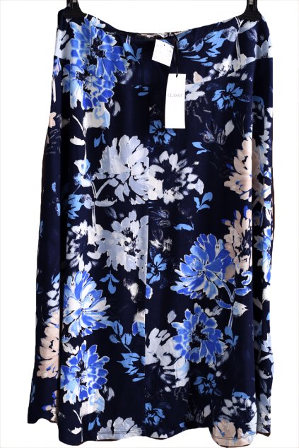 Dámská tmavě modrá elastická sukně s modrými a bílými květy  / CLASSIC- XXXL (48/50) / UK 20 /ANGLIE
