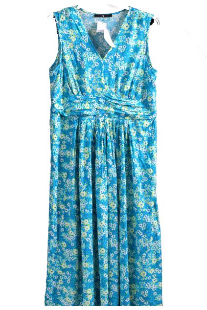 Dámské tyrkysové elastické šaty s květy / Roman / XXL (46/48) / UK 18/20 ANGLIE