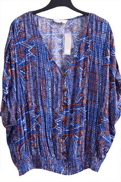 Dámská modrá halenka s oranžovo-bílým vzorem  / F&F / XXXL (50/52) / UK 22/24 / ANGLIE