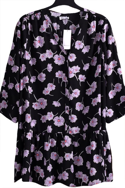 Dámské černé šaty  s fialovými květy/ PAPAYA / XXXL (48) / UK 20 / ANGLIE