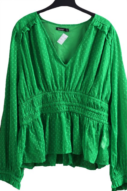 Dámská výrazně zelená halenka se vzorem puntíků / BOOHOO / XXXXL (52) / UK 24 / ANGLIE