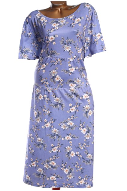 Dámské modré elastické šaty s bílými kopretinami / ROMAN/ XXXXL (52) / UK 24 / ANGLIE