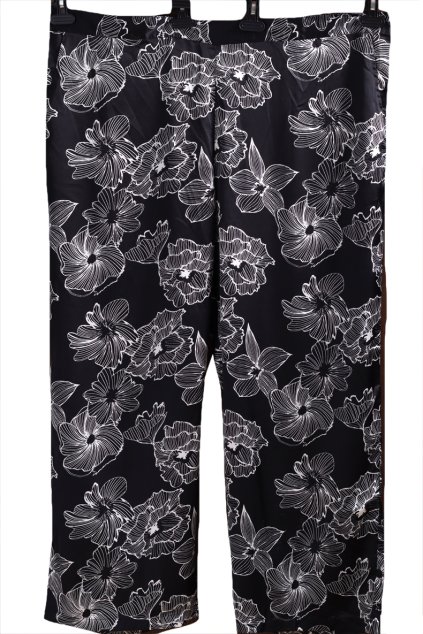 Dámské černé lehké kalhoty s bílými květy / STUDIO / (52/54) / UK 24-26 / ANGLIE