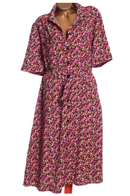 Dámské černé šaty s barevnými kvítky, na knoflíky / GEORGE / XXXL (48/50) / UK 22 / ANGLIE