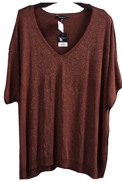 Dámský jemný úpletový svetřík se zlatou nití /PEACOCKS / XXXXL (48/50/52+) /  UK 20/22/24 / ANGLIE