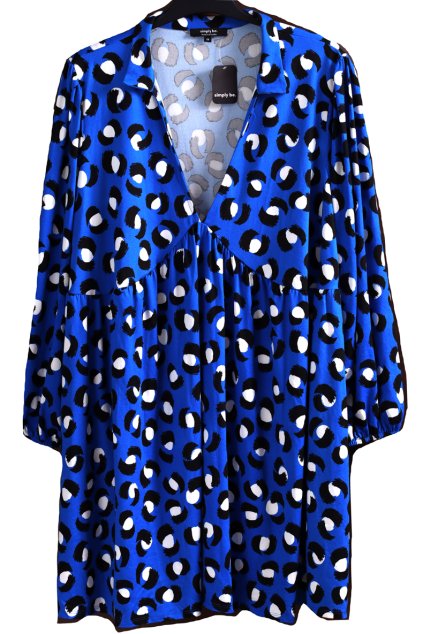 Dámská modré elastické šaty s bílými puntíky a černými čárkami / SIMPLY BE/ XXXXL (56/58) / UK 28/30 / ANGLIE