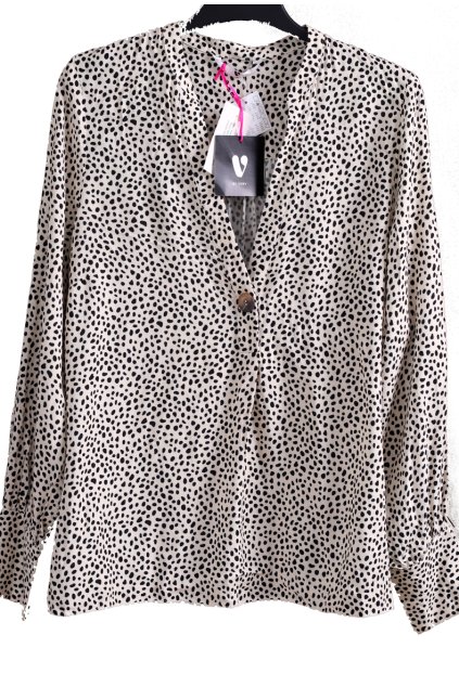 Dámská béžová haelnka s černými puntíky / BY VERA/ - XXXL (50) / ANGLIE
