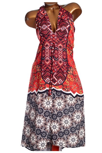 Dámské barevné letní šaty s vázáním za krk  / JOANA HOPE / XXXL (48/50) / UK 22 / ANGLIE