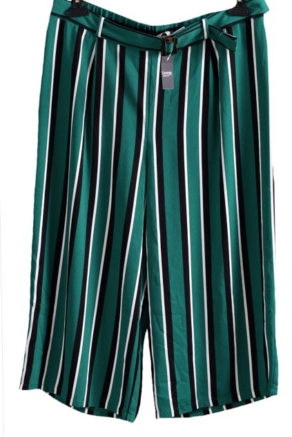 Dámské tmavě zelené 3/4 ŠIROKÉ kalhoty s černobílými pruhy v pase na gumu /GEORGE / XXL (46/48) /  UK 18/20  ANGLIE