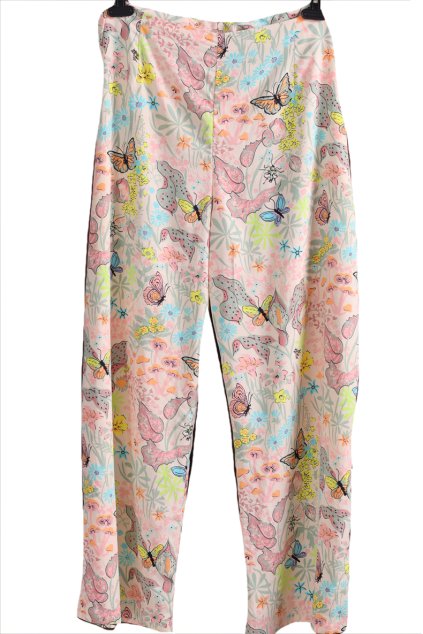 Dámské BÉŽOVÉ letní kalhoty s květy/ široké nohavice-  - pas je 120 cm / PER UNA / XXXXL (50/52) / UK 24/ ANGLIE
