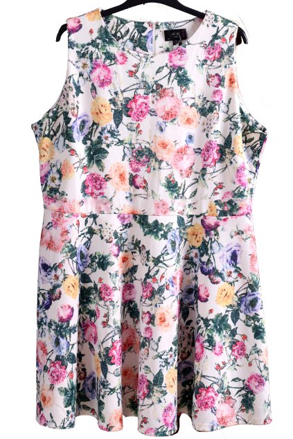 Dámské bílé elastické  šaty s barevnými květy / AX PARIS / (50/52) / UK 24 / ANGLIE