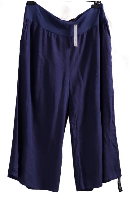 Dámské modré lněné 3/4 kalhoty  / ROMAN / XXXL (48/50) / UK 20/22 / ANGLIE