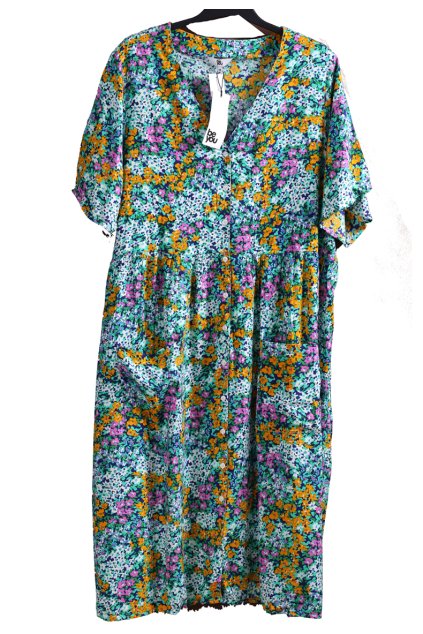 Dámské modro zelené  květinové šaty / BE YOU / XXXXL (52) / UK 24 / ANGLIE