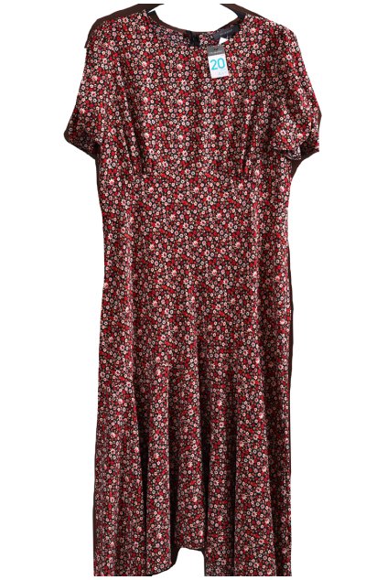 Dámské černé šaty s červenými, oranžovými a béžovými květy / PRIMARK / XXXL (48)/ UK 20 / / ANGLIE