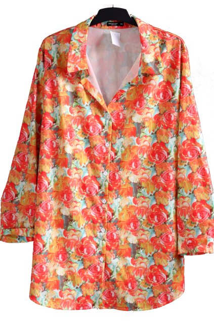 Dámská barevná květovaná košile - materiál polyester/ JORESS CURVE / (52/54) / UK 24-26 / ANGLIE