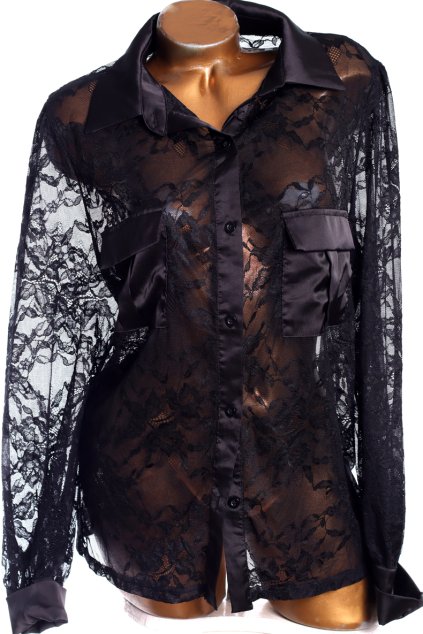 Dámská černá elastická krajková košile / XXXXL (50) / UK 22 / ANGLIE