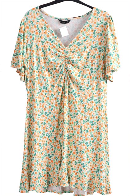 Dámské bílé šaty s oranžo-zelenými květy  / F&F - XXXXL (50)/ UK 22 / ANGLIE