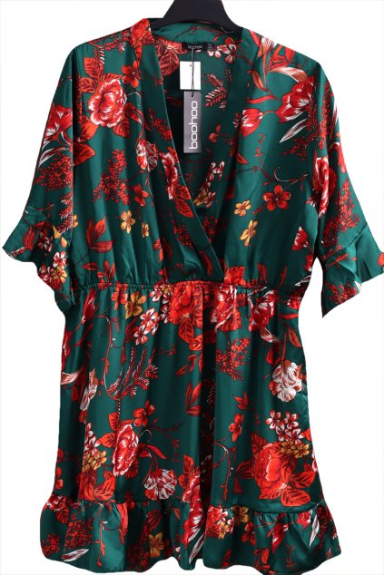 Dámské zelené měděně  květované saténové šaty / BOOHOO / XXXL (48/50) / UK 22  / ANGLIE