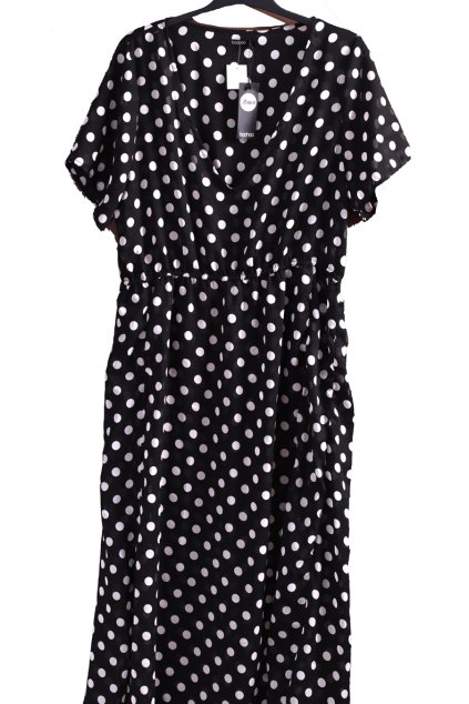 Dámské černé bíle puntíkaté průsvitné šaty / BOOHOO / XXL (50/52) / UK 24/  ANGLIE