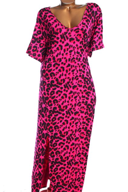 Dámské růžové šaty s černými vzory / LIMITED /XXXXL (50/52) / UK 20/22 / ANGLIE